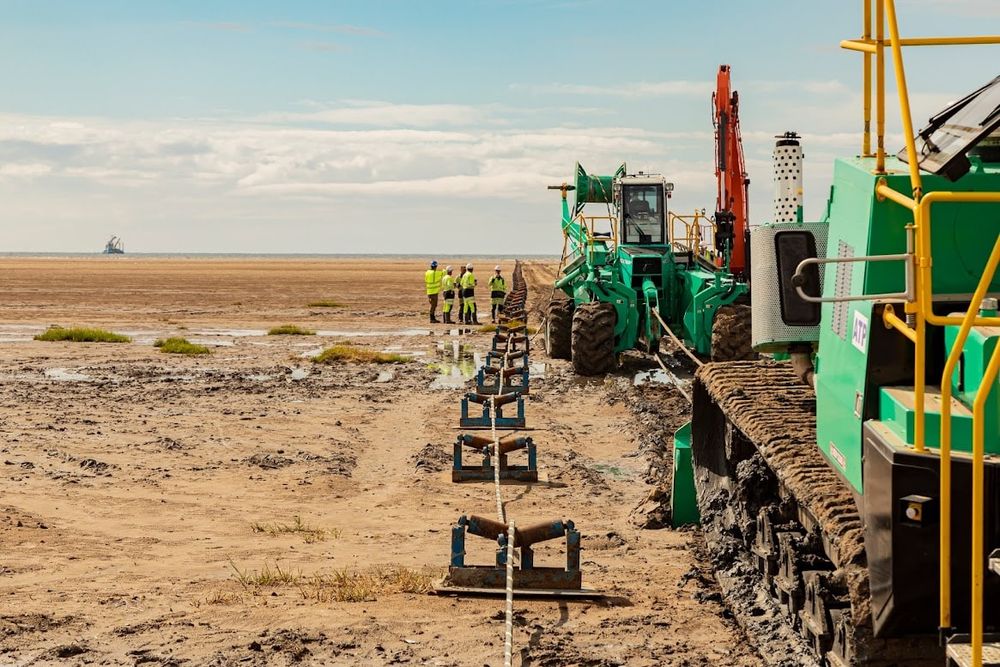 Cable pull and burial of euNetworks’ Rockabill subsea cable, Southport Beach, United Kingdom.