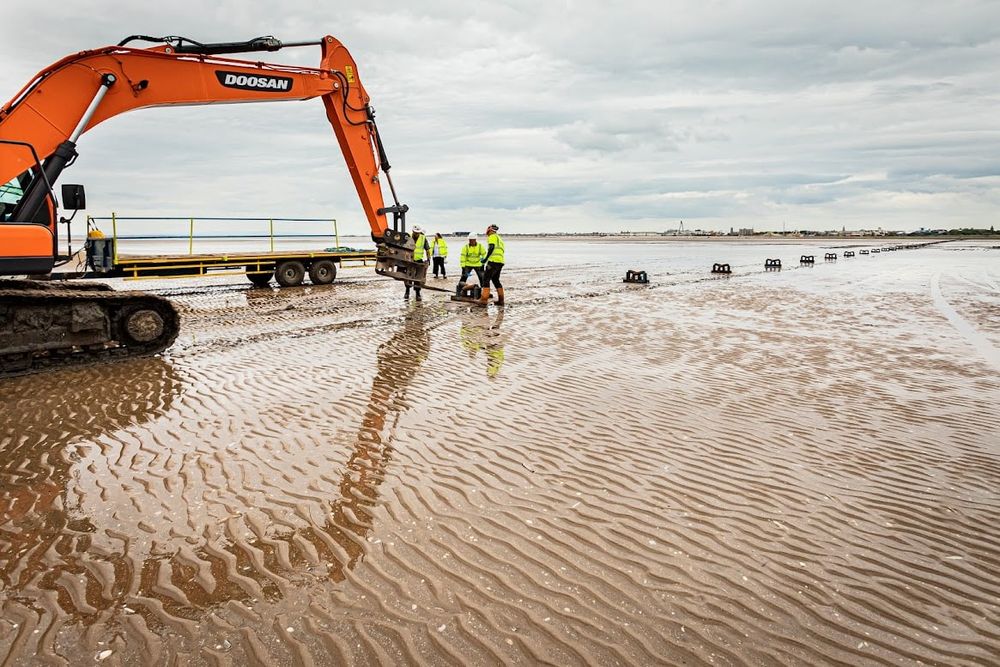 Shore-end work for euNetworks’ Rockabill subsea network, Southport Beach, United Kingdom.